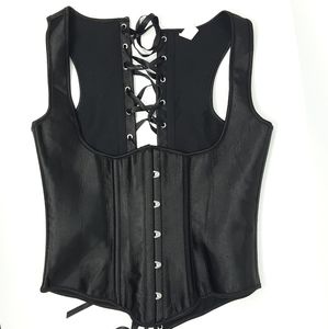 Corset Black Lace Up Back Open Bust